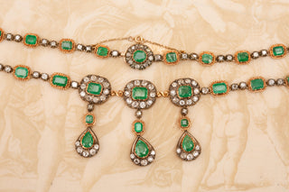 Italian Emerald and Diamond Necklace in 18K Gold, c.1930s–40s