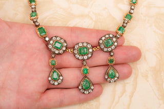 Italian Emerald and Diamond Necklace in 18K Gold, c.1930s–40s