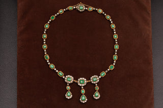 Italian Emerald and Diamond Necklace in 18K Gold, c.1930s–40s