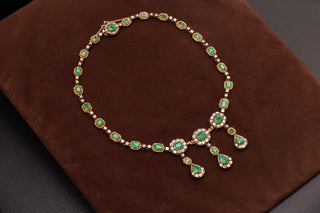Italian Emerald and Diamond Necklace in 18K Gold, c.1930s–40s