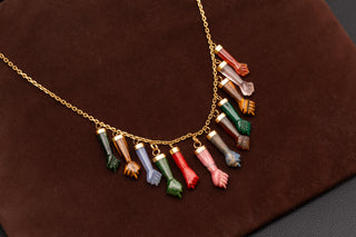 Vintage Italian 18th-Century Revival Gold Necklace with Gemstone Figa Amulets