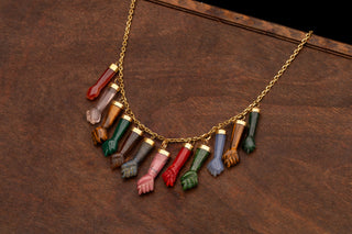 Vintage Italian 18th-Century Revival Gold Necklace with Gemstone Figa Amulets