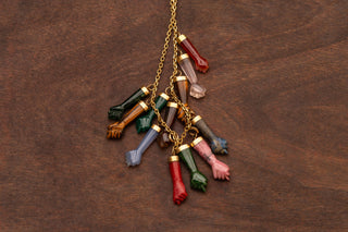 Vintage Italian 18th-Century Revival Gold Necklace with Gemstone Figa Amulets