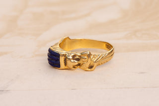 Egyptian Revival Tutankhamun Gold and Lapis Lazuli Ring, Egypt 1947