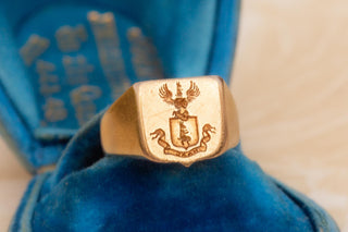 French Art Deco Gold Signet Ring with Haas Coat of Arms, c.1930