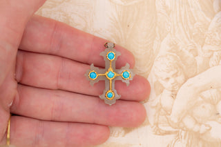 Early 20th-Century Indian Mar Thoma Cross Pendant in Nephrite Jade, Turquoise, a