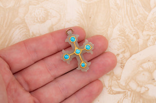 Early 20th-Century Indian Mar Thoma Cross Pendant in Nephrite Jade, Turquoise, a