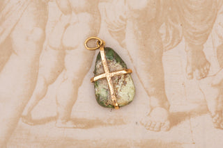 Antique Indo-Persian Green Agate Amulet with Gilded Calligraphy, c.1890