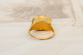 Ancient Roman Gold and Blue Glass Intaglio Ring - Seated Philosopher and Herm