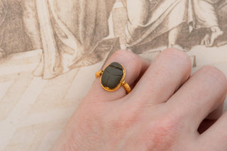 Antique French Egyptian Revival Gold Scarab Swivel Ring, c.1870