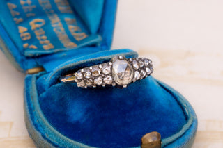 French Antique Rose-Cut Diamond Half Hoop Ring, Early 19th Century