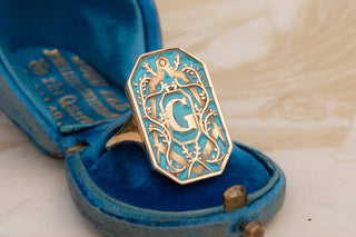 Antique French Gold and Enamel Masonic Signet Ring, c.1900