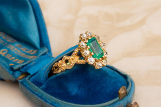 Antique French Emerald and Diamond Cluster Ring, c.1890