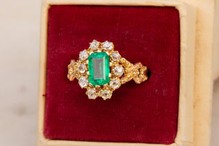 Antique French Emerald and Diamond Cluster Ring, c.1890