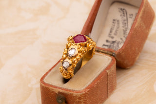 19th-Century Balinese Gold, Ruby and Diamond Ring