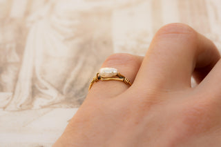 French 18K Gold and Baroque Pearl Ring, c.1880