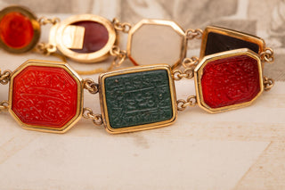 Mid-19th Century 18K Gold Specimen Bracelet Set with Islamic Intaglios, c.1860