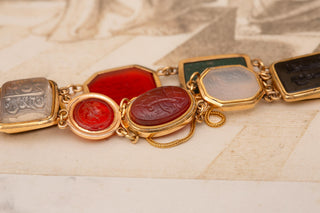 Mid-19th Century 18K Gold Specimen Bracelet Set with Islamic Intaglios, c.1860