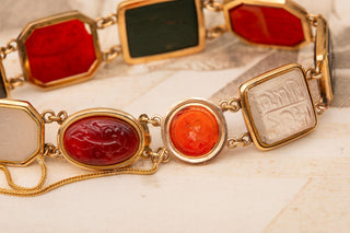 Mid-19th Century 18K Gold Specimen Bracelet Set with Islamic Intaglios, c.1860