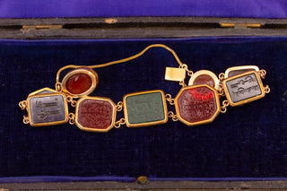 Mid-19th Century 18K Gold Specimen Bracelet Set with Islamic Intaglios, c.1860