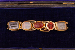 Mid-19th Century 18K Gold Specimen Bracelet Set with Islamic Intaglios, c.1860