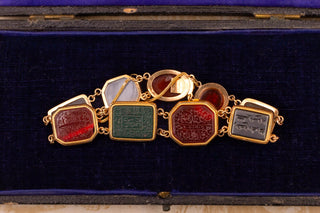 Mid-19th Century 18K Gold Specimen Bracelet Set with Islamic Intaglios, c.1860