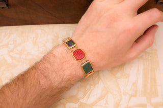 Mid-19th Century 18K Gold Specimen Bracelet Set with Islamic Intaglios, c.1860