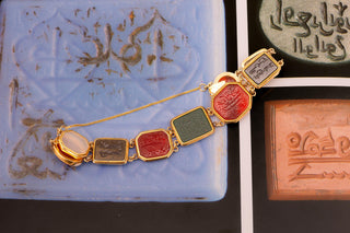 Mid-19th Century 18K Gold Specimen Bracelet Set with Islamic Intaglios, c.1860