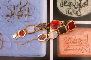 Mid-19th Century 18K Gold Specimen Bracelet Set with Islamic Intaglios, c.1860