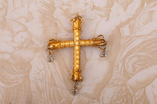 Early 19th-Century High-Karat Cannetille Gold Cross with Seed-Pearl Drops c.1830