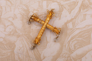 Early 19th-Century High-Karat Cannetille Gold Cross with Seed-Pearl Drops c.1830