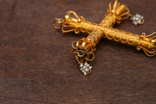 Early 19th-Century High-Karat Cannetille Gold Cross with Seed-Pearl Drops c.1830