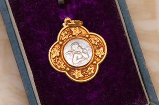 French Belle Epoque 18K Gold & Mother-of-Pearl Cherub Pendant, c.1910