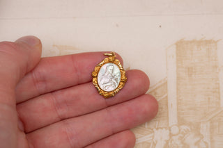 French 18K Gold and Mother-of-Pearl Virgin Mary Pendant, c.1910