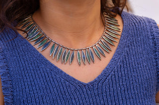 Vintage Mexican Silver Collar Necklace with Turquoise and Lapis Inlay