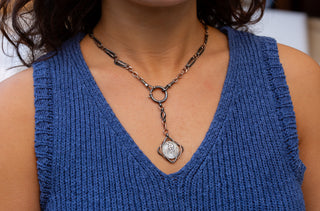 Antique Niello Silver Cycling Necklace