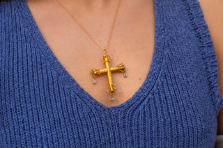 Antique Cannetille Gold Cross Pendant