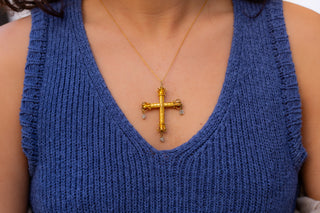 Antique Cannetille Gold Cross Pendant