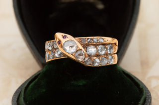 Victorian 18K Gold Rose Cut Diamond Snake Ring, England c.1870