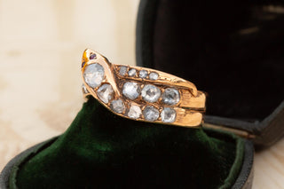 Victorian 18K Gold Rose Cut Diamond Snake Ring, England c.1870