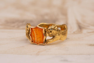 Victorian Scottish Gold Intaglio Ring with Thistle and Lions; c.1870
