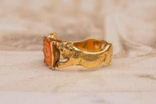Victorian Scottish Gold Intaglio Ring with Thistle and Lions; c.1870