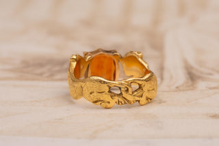 Victorian Scottish Gold Intaglio Ring with Thistle and Lions; c.1870