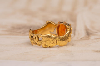 Victorian Scottish Gold Intaglio Ring with Thistle and Lions; c.1870