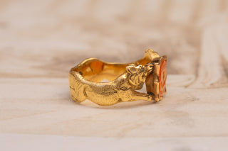 Victorian Scottish Gold Intaglio Ring with Thistle and Lions; c.1870