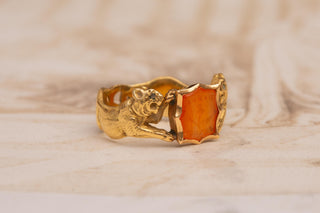 Victorian Scottish Gold Intaglio Ring with Thistle and Lions; c.1870
