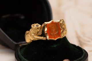 Victorian Scottish Gold Intaglio Ring with Thistle and Lions; c.1870