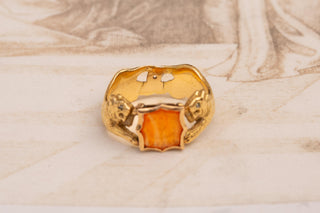 Victorian Scottish Gold Intaglio Ring with Thistle and Lions; c.1870