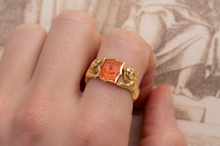 Victorian Scottish Gold Intaglio Ring with Thistle and Lions; c.1870
