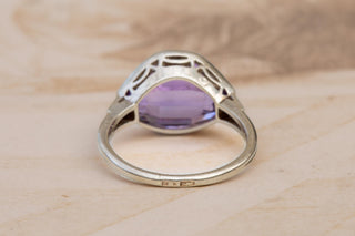 Art Deco Polish 14K White Gold Amethyst & Diamond Ring, c.1925